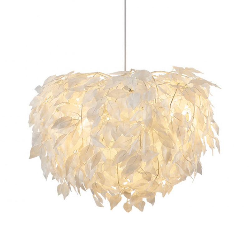 Modern White Fabric Leaf Chandelier Pendant Light - 4-Head Hanging Lamp Kit for Bedroom