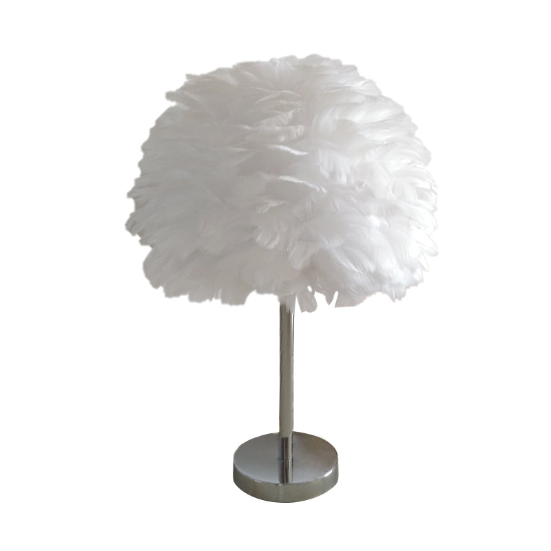 Contemporary Feather Night Table Lamp - Globe Bedside Light In White/Grey/Pink