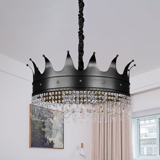 Black Crown Crystal Chandelier - Kids 4/5/6-Light Pendant Metal Shade Ceiling Hang Fixture 4 /