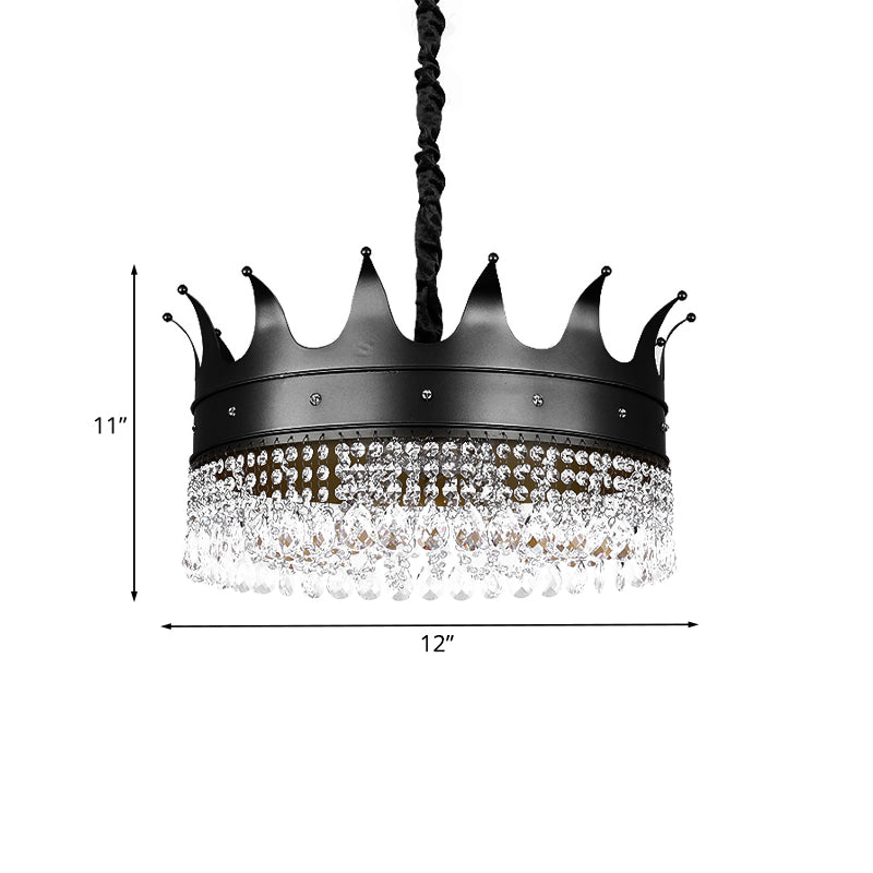 Black Crown Crystal Chandelier - Kids 4/5/6-Light Pendant Metal Shade Ceiling Hang Fixture