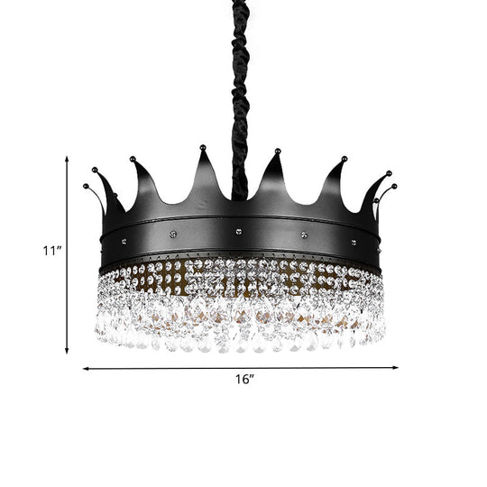 Black Crown Crystal Chandelier - Kids 4/5/6-Light Pendant Metal Shade Ceiling Hang Fixture