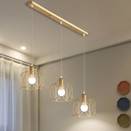 Modern Gold Ceiling Fixture with Retro Metallic Design - 3 Bulb Dining Room Hanging Light