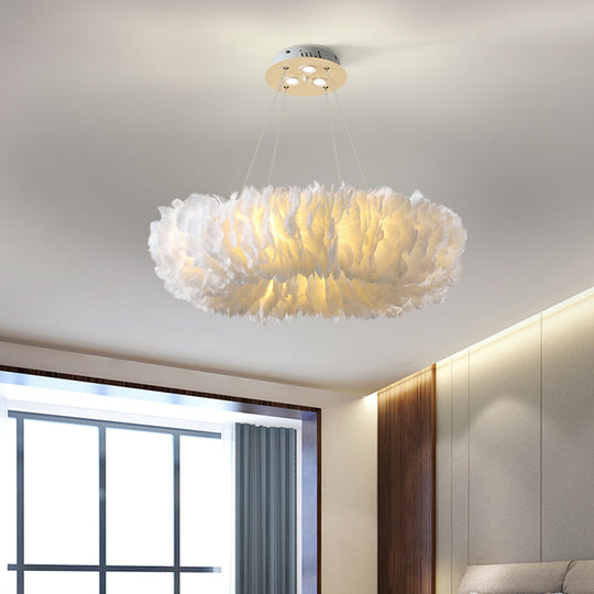 Modern Loop Feather Chandelier - White/Grey/Pink 3/6-Light Ceiling Pendant Lamp 3 / White