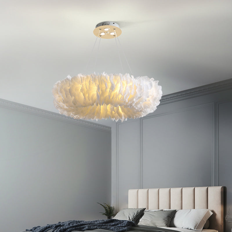 Modern Loop Feather Chandelier - White/Grey/Pink 3/6-Light Ceiling Pendant Lamp