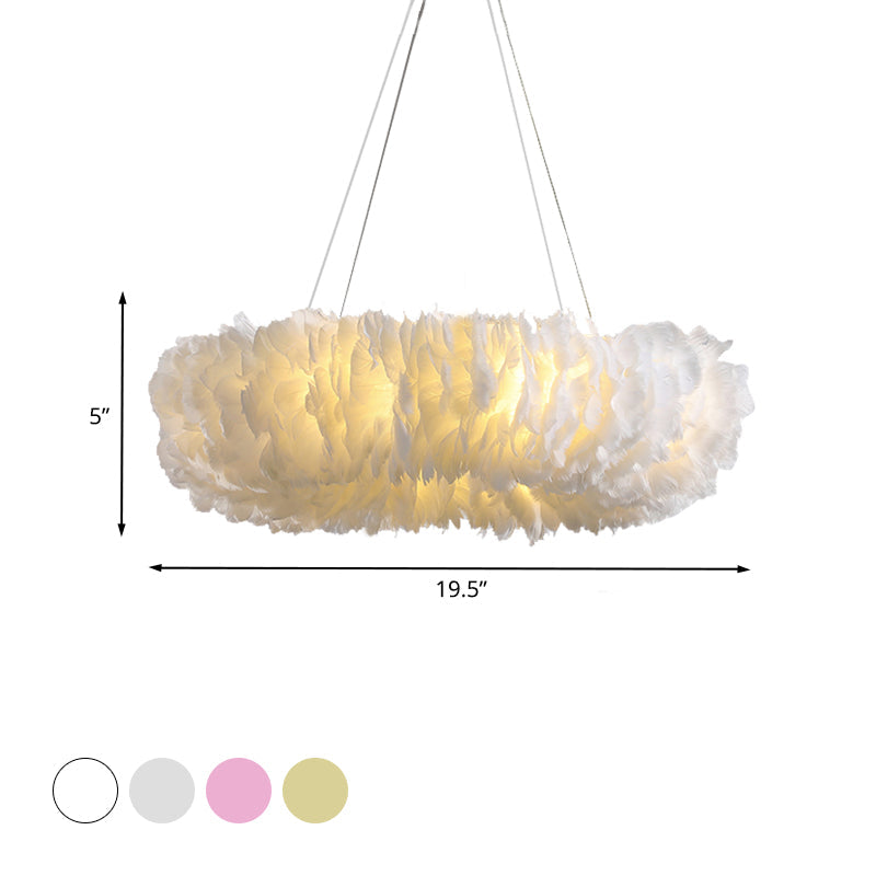 Modern Feather Suspended Pendant Lamp - Loop Chandelier, 3/6-Light, White/Grey/Pink