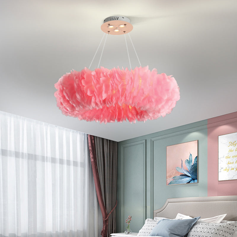 Modern Loop Feather Chandelier - White/Grey/Pink 3/6-Light Ceiling Pendant Lamp