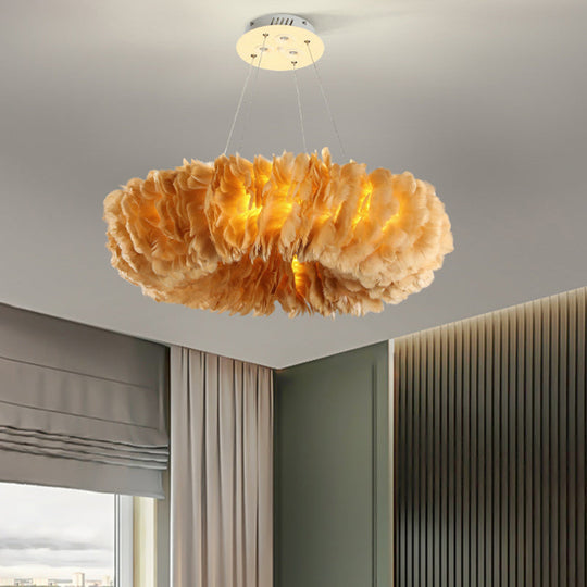 Modern Loop Feather Chandelier - White/Grey/Pink 3/6-Light Ceiling Pendant Lamp 3 / Yellow