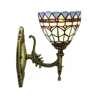 Baroque Blue Glass Mini Sconce Wall Light In Antique Brass