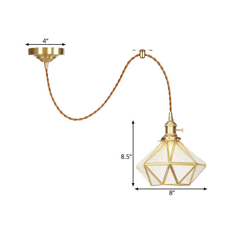 1 Head Pendant Light - Traditional Bedside Lamp With Clear Water Glass Shade In Gold