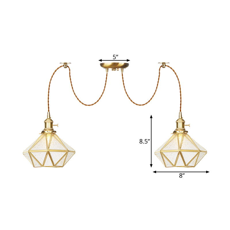 Gold Traditional Pendant Light With 2/3/4 Clear Water Glass Diamond Swag Heads