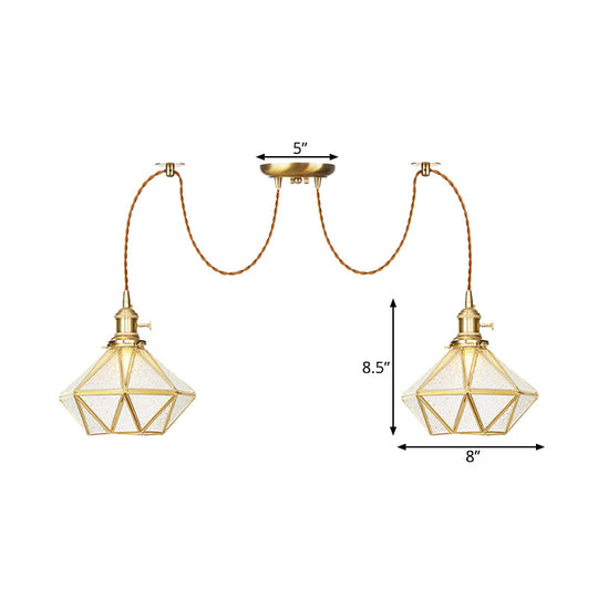 Gold Traditional Pendant Light With 2/3/4 Clear Water Glass Diamond Swag Heads