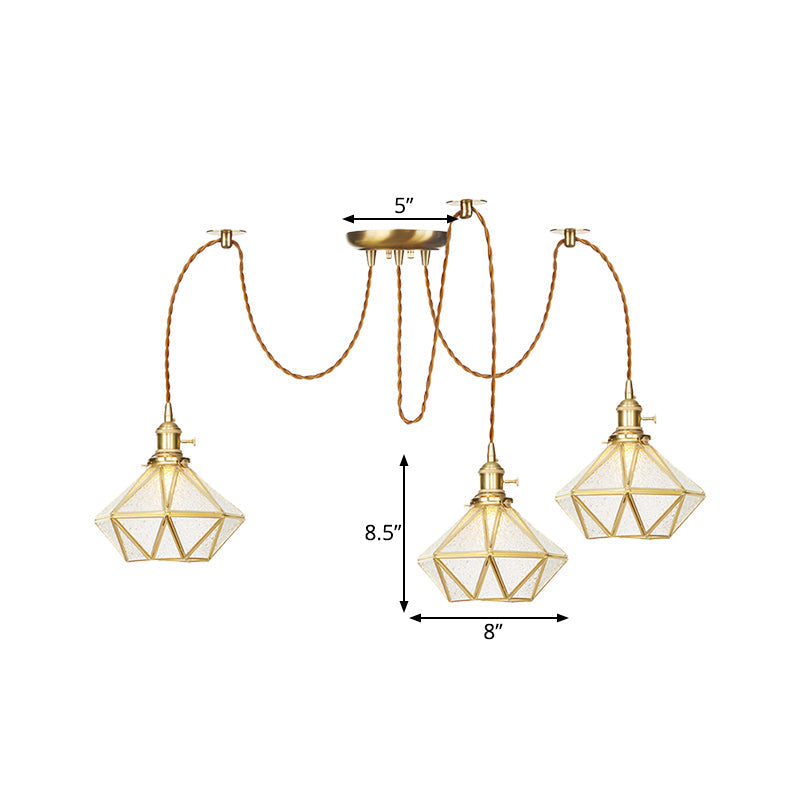 Gold Traditional Pendant Light With 2/3/4 Clear Water Glass Diamond Swag Heads