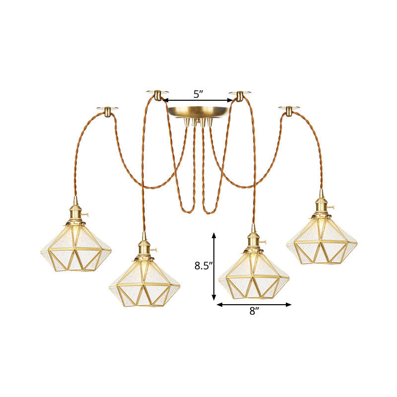 Gold Traditional Pendant Light With 2/3/4 Clear Water Glass Diamond Swag Heads