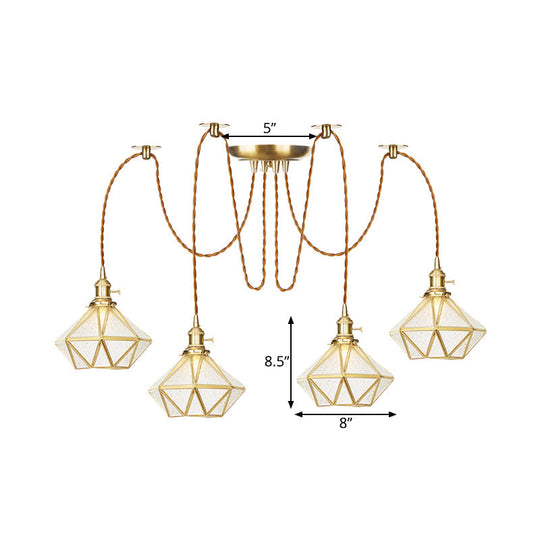 Gold Traditional Pendant Light With 2/3/4 Clear Water Glass Diamond Swag Heads