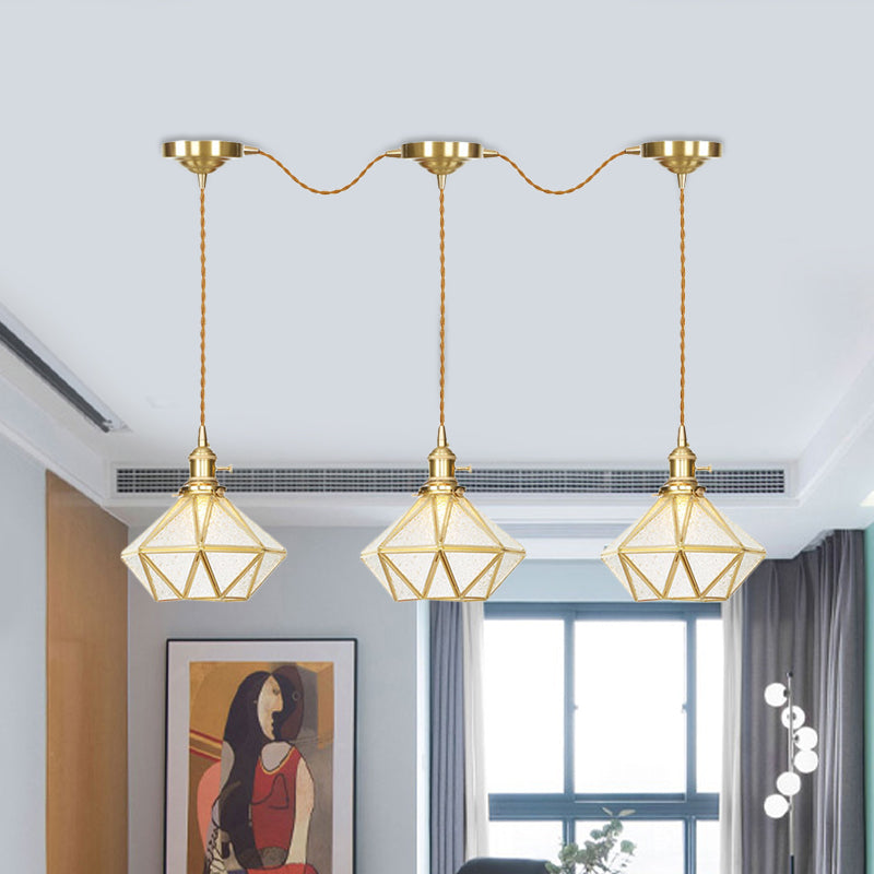 Gold Series Diamond Multi-Light Pendant With Clear Water Glass Traditional 3/5/7-Light Suspension