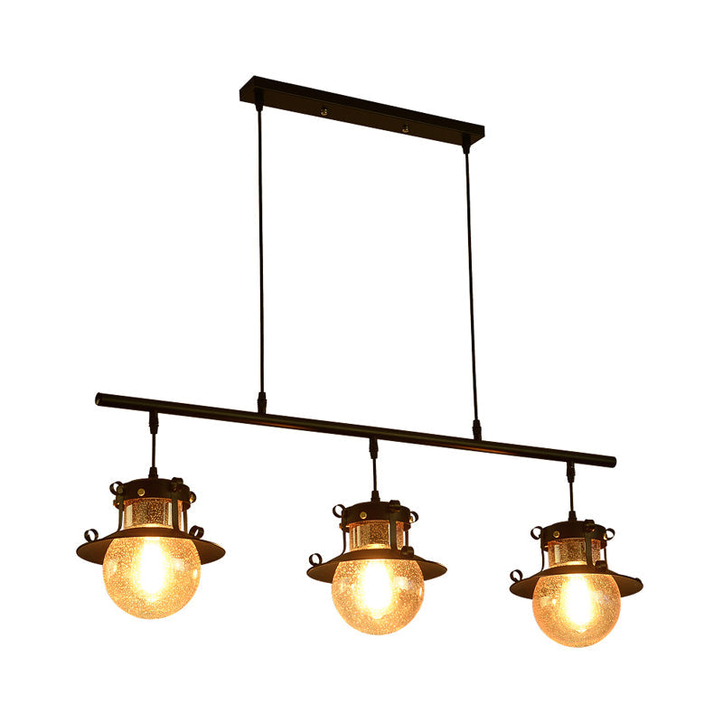 3-Light Linear Hanging Island Pendant - Traditional Black Metal Lamp With Flared Shade