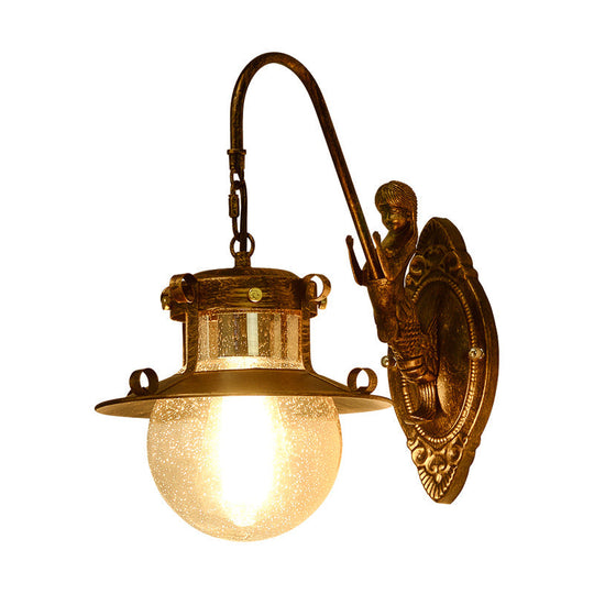 Clear Water Glass Wall Sconce Fixture - Classic 1 Head Dining Room Light With Mermaid Arm In Brass