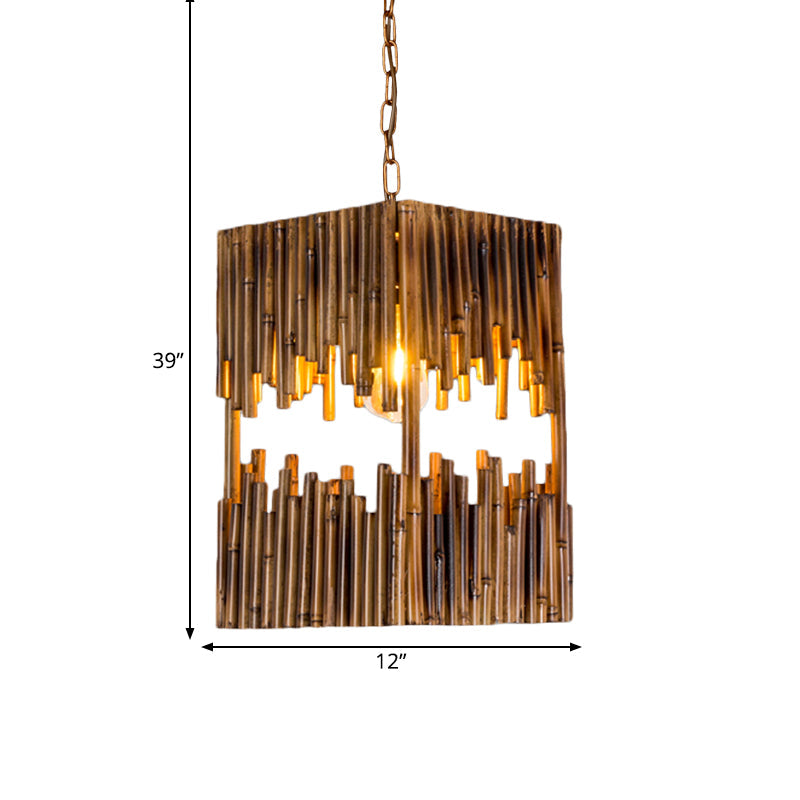 Rustic Wood Ceiling Pendant - Brown Hanging Light Kit For Restaurants