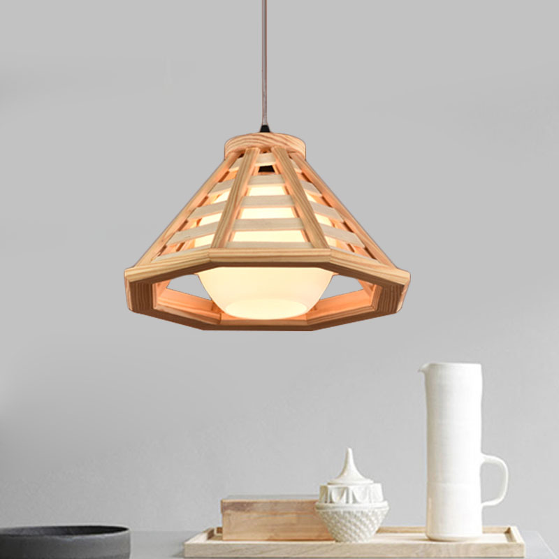 Country Wood Cone Ceiling Pendant Light - Beige/Red Brown 13/19.5 Wide 1 Restaurant Suspension Lamp