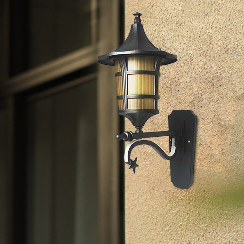 Farmhouse Wall Sconce With Clear Water/Tan Ribbed Glass Black Finish 20/21.5 Wide