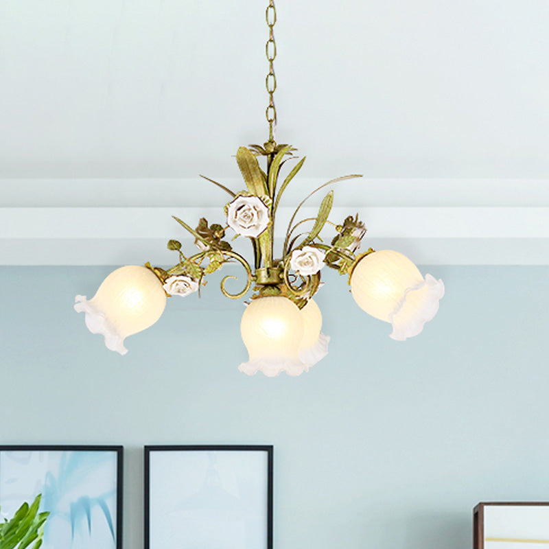Pastoral Style Green Glass Floral Chandelier - 4/7/9-Light Ceiling Pendant For Dining Room