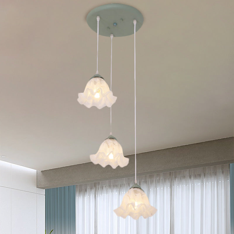 Scalloped Multi Light Pendant With White Glass Shade - 3/6-Bulb Suspension Lamp
