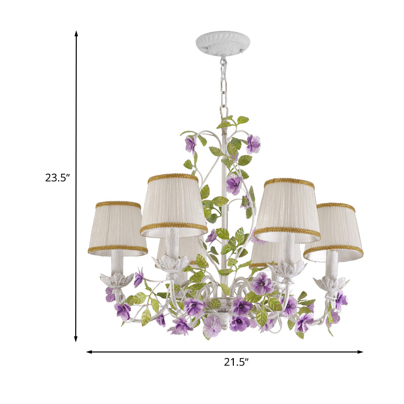 Korean Flower Bucket Fabric Chandelier - 3/6/8 Bulbs White Bedroom Pendant Light