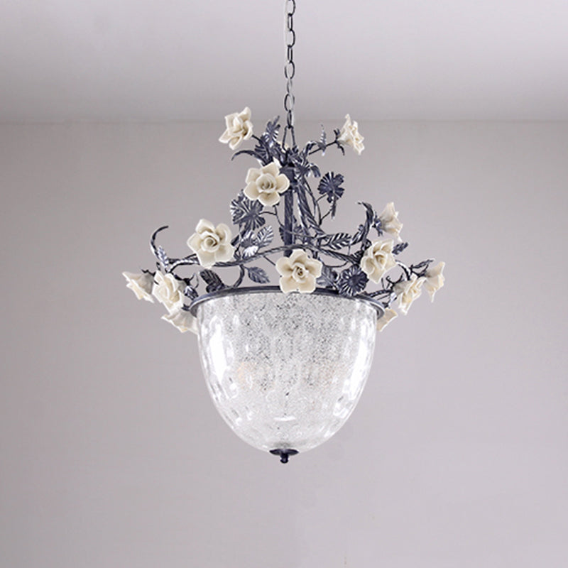 Pastoral Glass Dome Chandelier - Clear Dimple Pendant Lamp Blossom Design 3/4 Heads