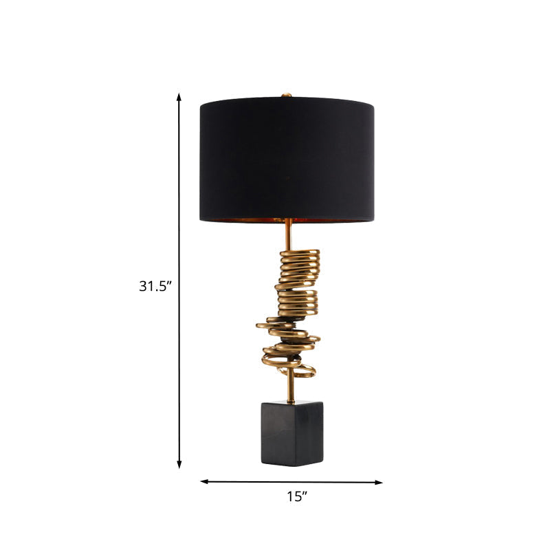 Modern Metal Multi Halo Ring Table Light - Brass Nightstand Lamp With Black Fabric Shade