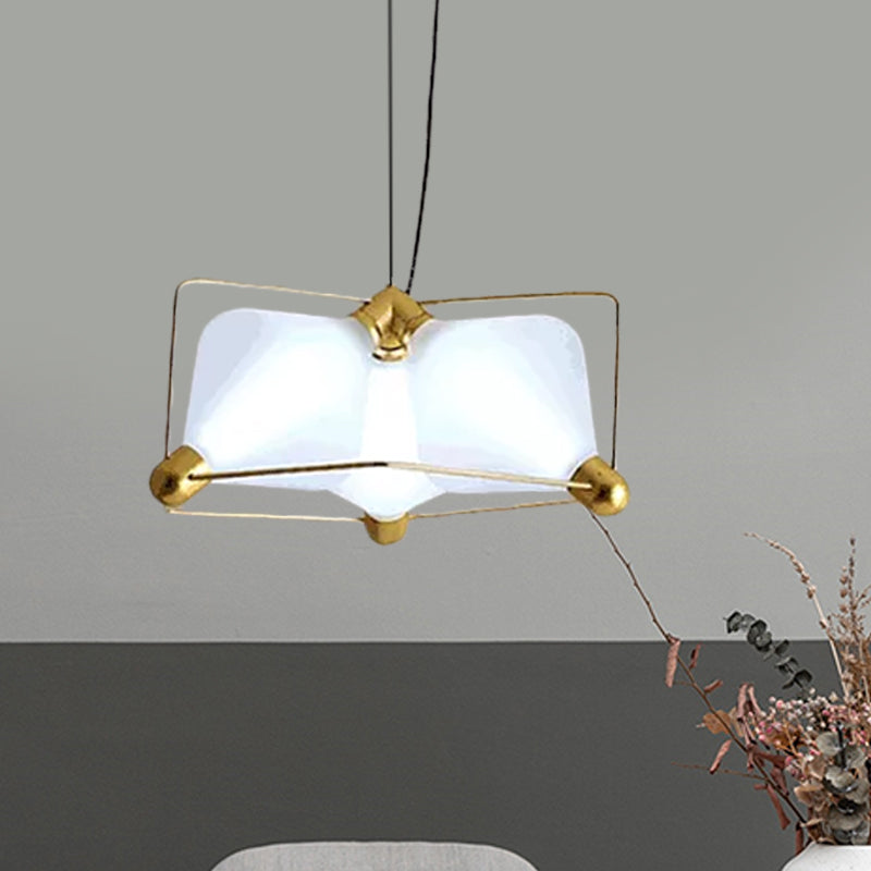 Contemporary Opal Glass Diamond Chandelier - Gold LED Hanging Ceiling Light with Frame, 3 Bulbs, Warm/White Light