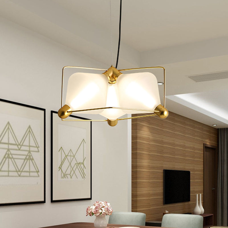 Contemporary Opal Glass Diamond Ceiling Chandelier With Led Bulbs And Gold Frame In Warm/White Light