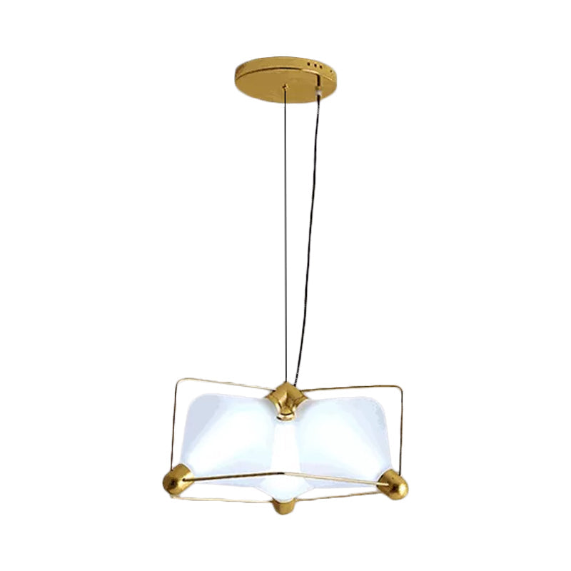 Contemporary Opal Glass Diamond Chandelier - Gold LED Hanging Ceiling Light with Frame, 3 Bulbs, Warm/White Light