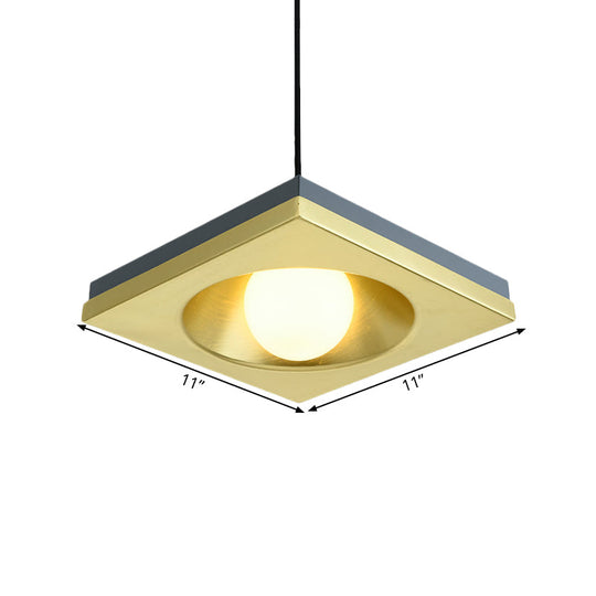 Blue and Gold Modernist Drop Pendant Ceiling Fixture with Metal Concave Squares and 1 Bulb for Bedrooms