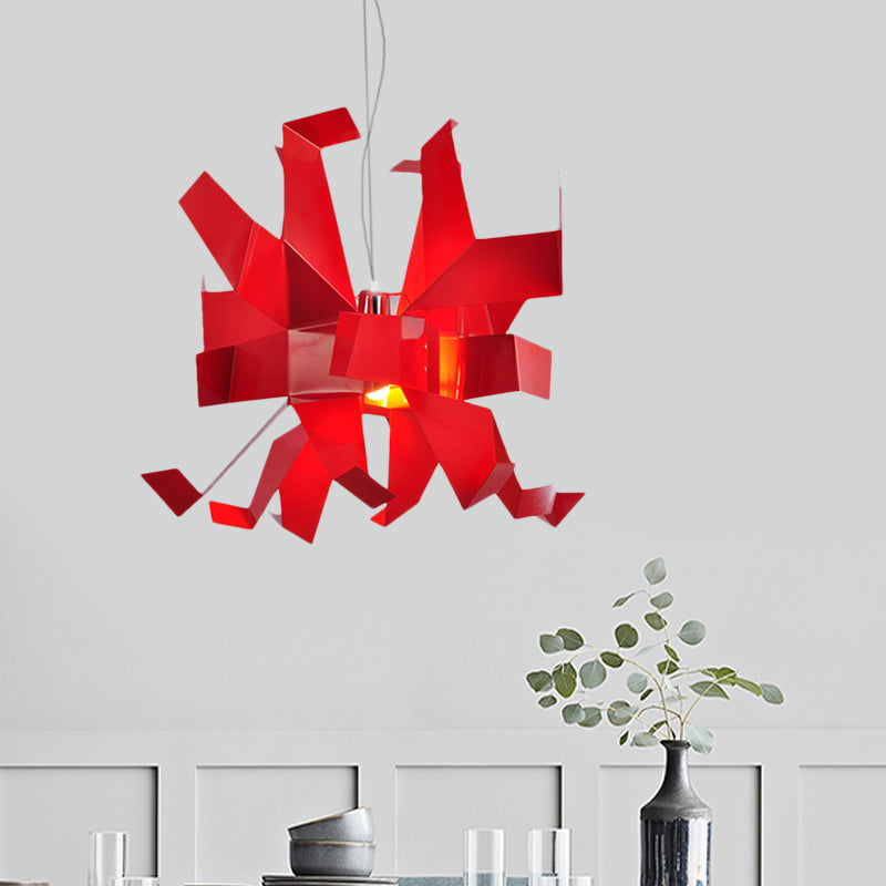 Red Metal Abstract Pendant Lamp - Contemporary Hanging Ceiling Light With 1 Bulb
