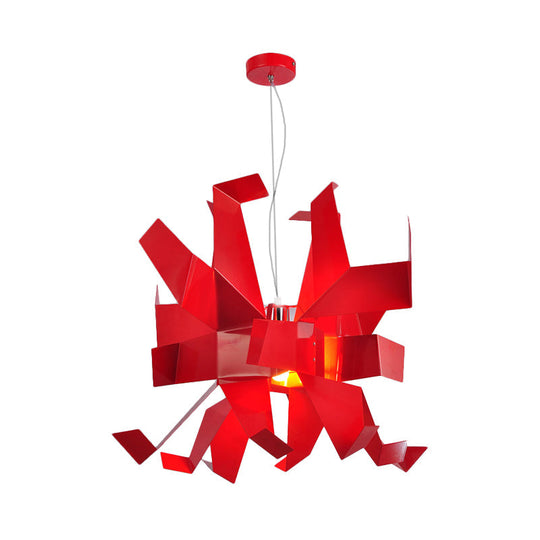 Red Metal Abstract Pendant Lamp - Contemporary Hanging Ceiling Light With 1 Bulb