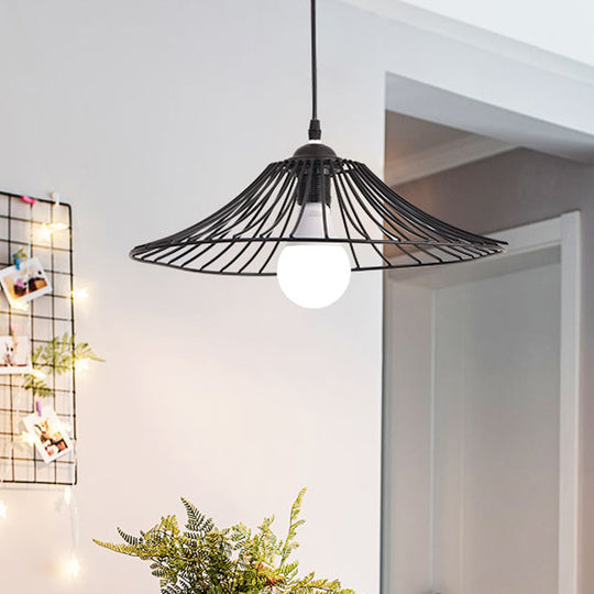 Black Lotus Leaf Cage Pendant Light - Simple Iron Hanging Lamp For Dining Room