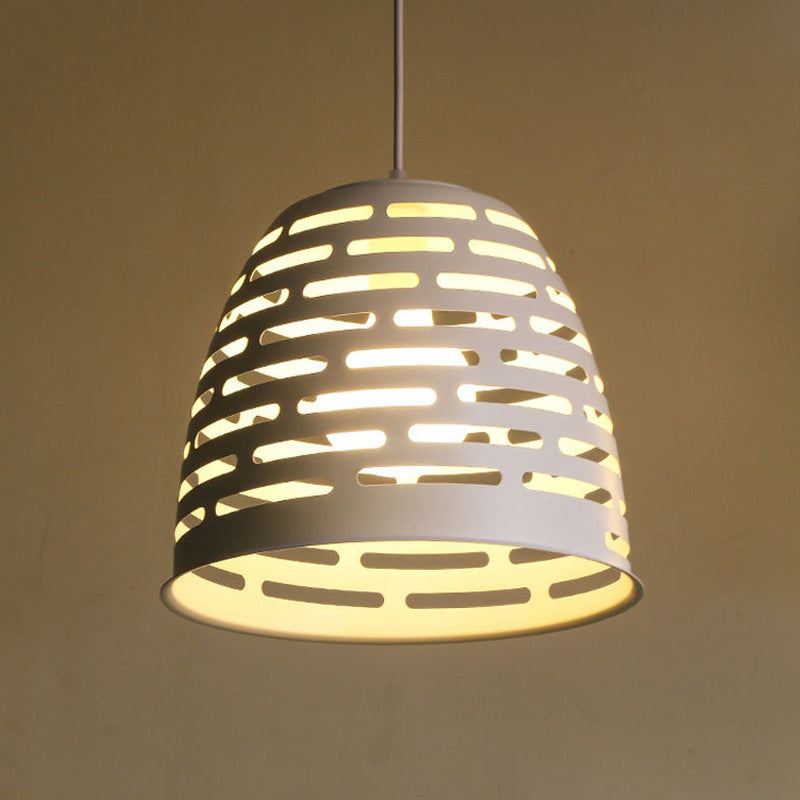 Sleek White Pendant Light With Carved Dome Iron Shade - Perfect For Restaurants Bulb Included
