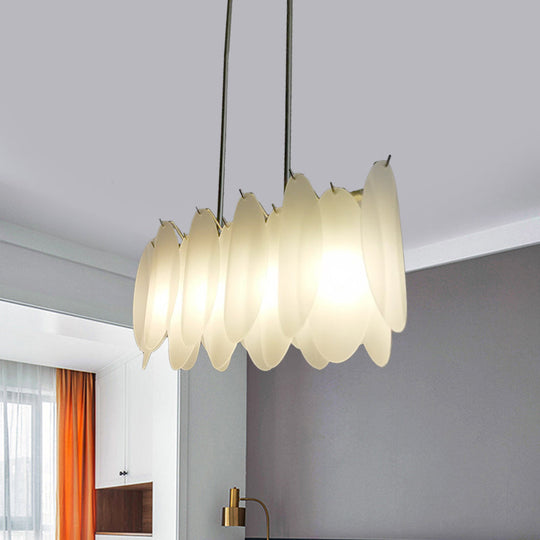 Modern Oval Panel Pendant Light - Milk Glass 4-Light Gold Finish