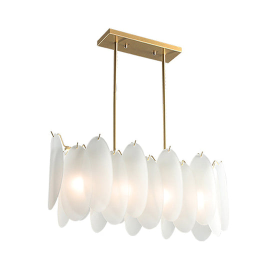 Modern Oval Panel Pendant Light - Milk Glass 4-Light Gold Finish