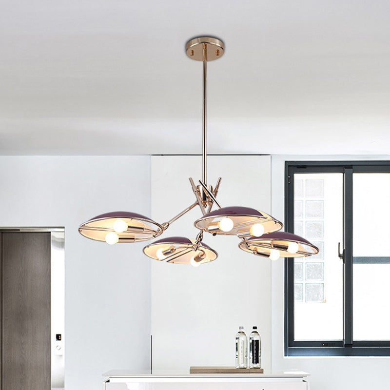 Modern Flat Dome Metallic Ceiling Chandelier with 8 Lights for Living Room in Purple