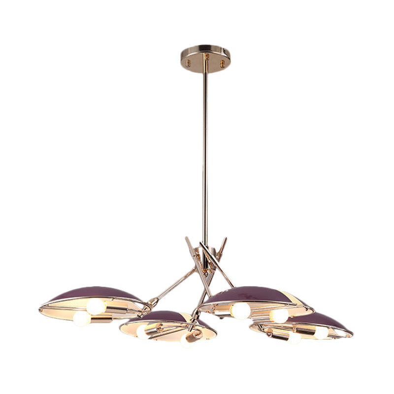 Modern Flat Dome Metallic Ceiling Chandelier with 8 Lights for Living Room in Purple