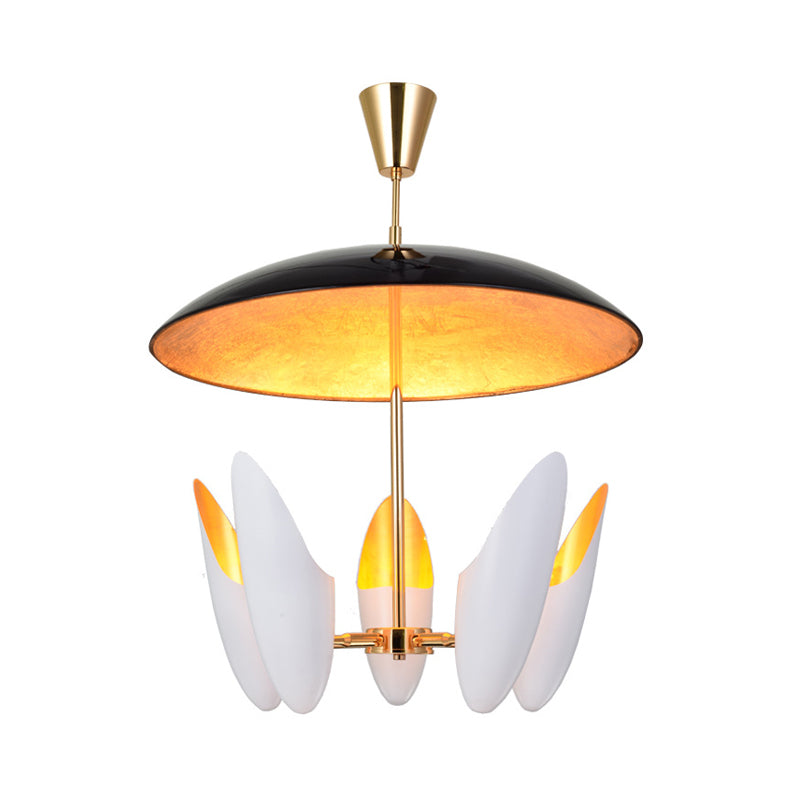 Modern White Pendant Ceiling Lamp - Aluminum Capsule Chandelier with Chamfered Design, 5 Heads and Black Dome Top