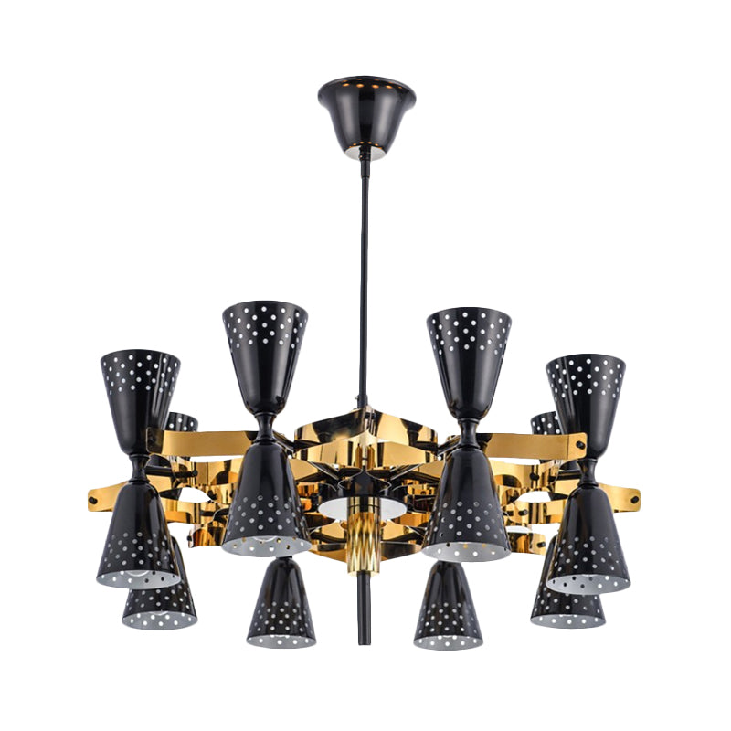 Postmodern Iron Hanging Chandelier: Gold & Black 16-Light Ceiling Lamp
