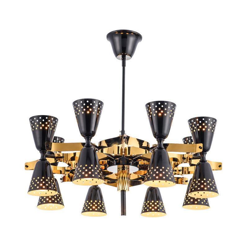 Postmodern Iron Hanging Chandelier: Gold & Black 16-Light Ceiling Lamp
