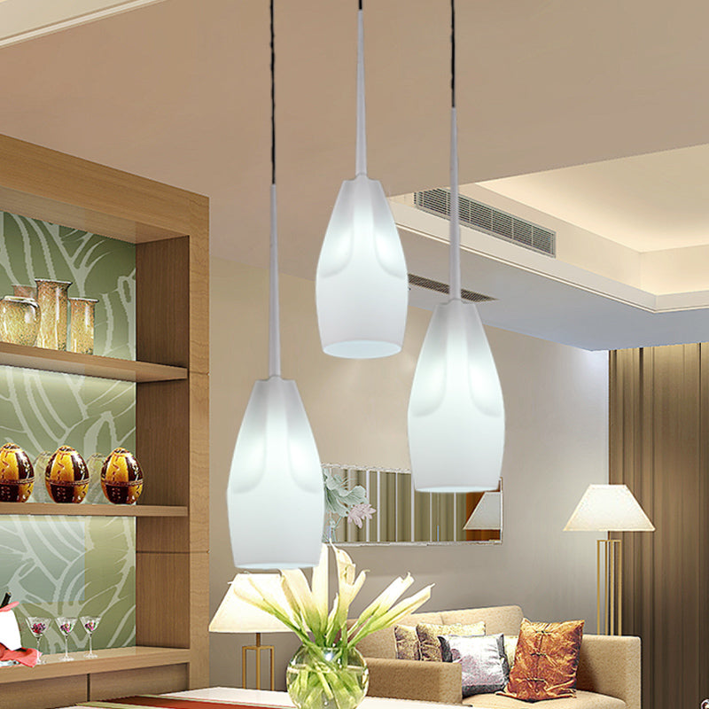 Modern White Glass 3-Light Dining Room Pendant Lamp with Waterdrop Suspension