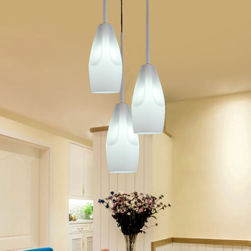 Modern White Glass Waterdrop Suspension Light - Cluster Pendant Lamp With 3 Heads For Dining Room