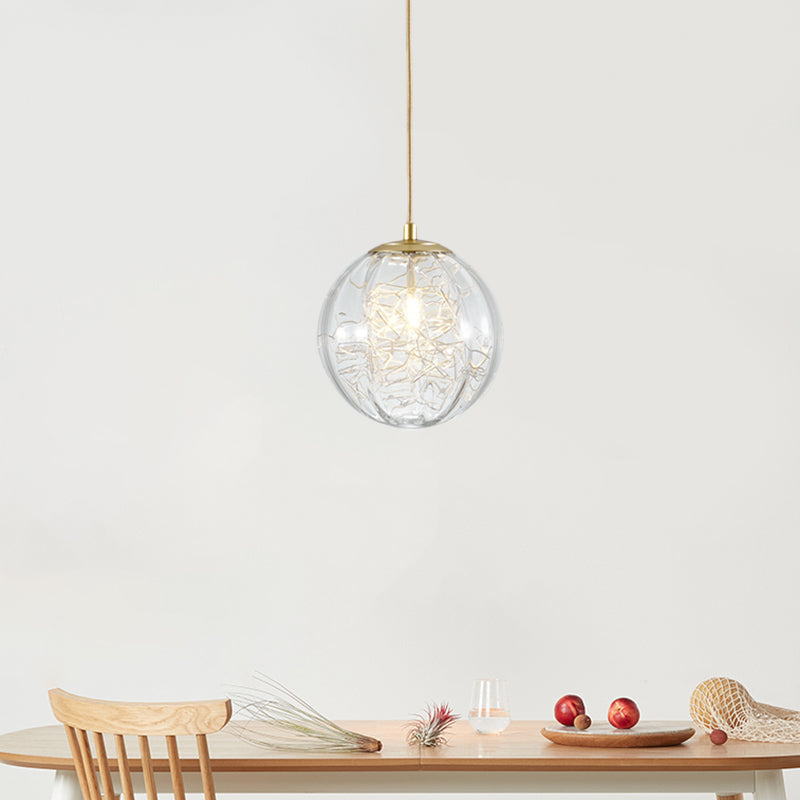 Modern Brass Pumpkin Ball Pendant Lamp With Clear Glass For Bedside Lighting