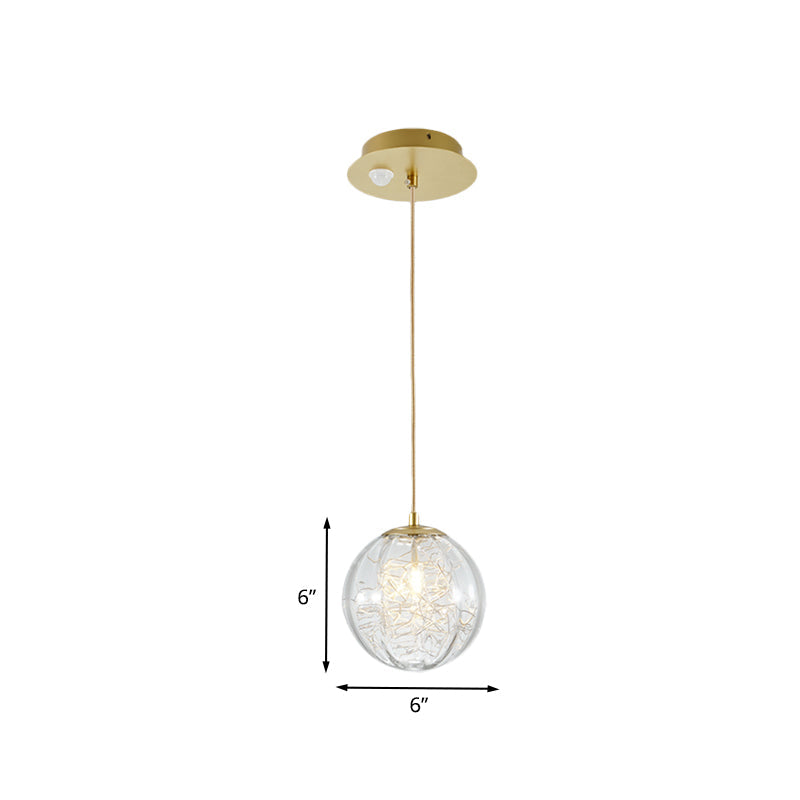 Modern Brass Pumpkin Ball Ceiling Light with Clear Glass - Single Bulb Suspended Pendant Lamp for Bedside