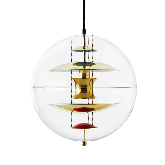 Modernist 1-Head Clear Acrylic Ball Pendant Ceiling Light With Disc Deco - White/Gold/Silver