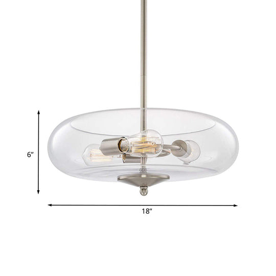 Simple Chrome Fish Tank Chandelier - Clear Glass Hanging Lamp With 3 Lights For Restaurants